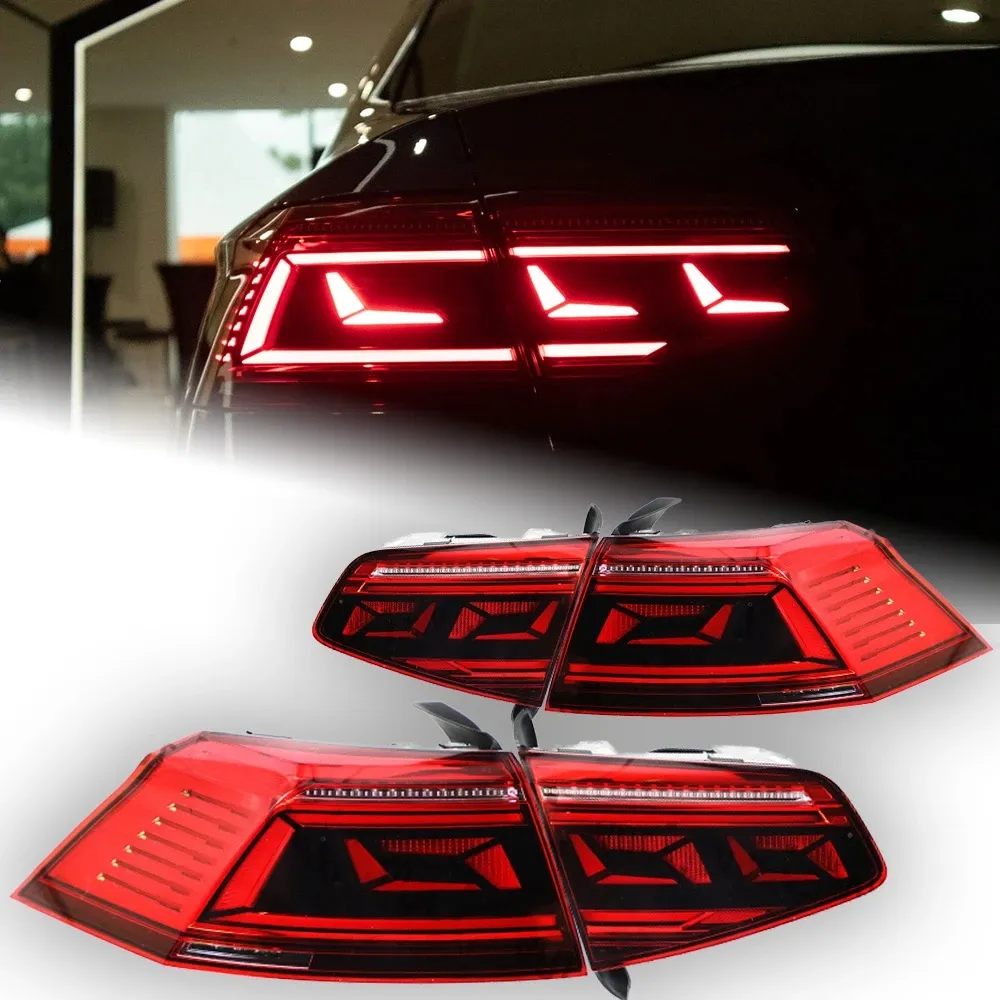 VW Passat B8 2015 2024 LED Tail Lights with DRL Dynamic Signal Lamp Brake Reverse Taillight Black