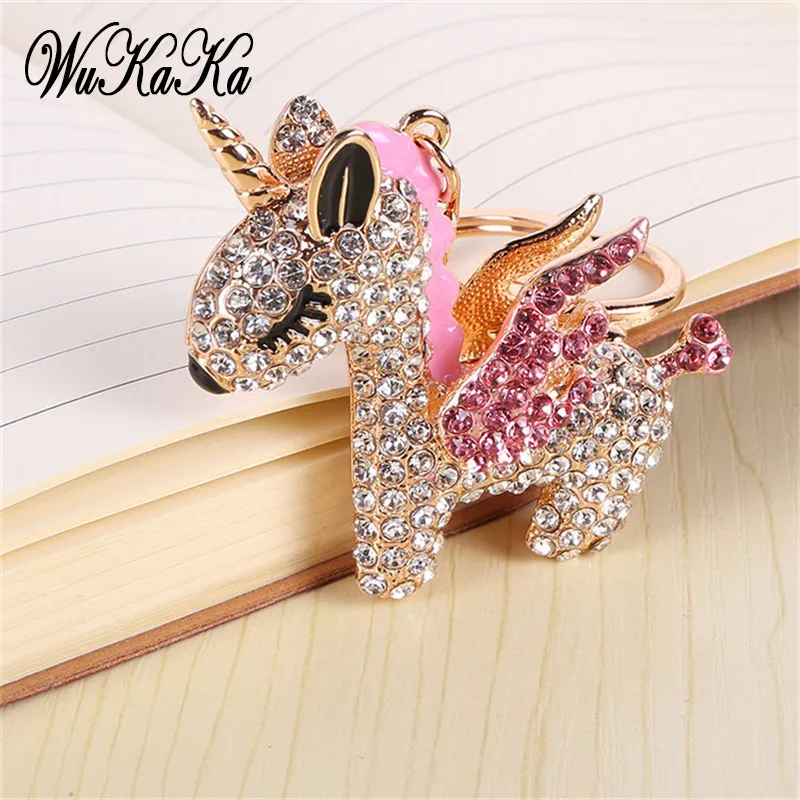 2021 Fashion Full Crystal Rhinestone Unicorn Keychain Car Keyrings damestassen decoratie accessoires paardenhangers sieraden sieraden