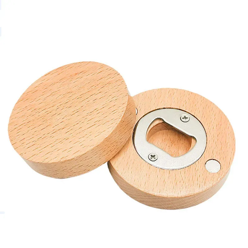 Blank DIY Wooden Round Shape Bottle Opener Coaster Fridge Magnet Decoration Beer Bottle Opener 0419