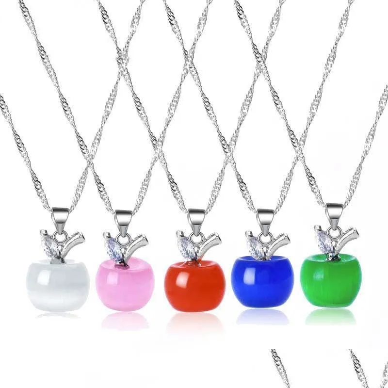 Pendentif Colliers Rose Blanc Opale Pomme Collier Pour Femmes Filles Belle Taille Réglable Sier Placage Chaîne À La Mode Bijoux Drop Deliv Dh8A2