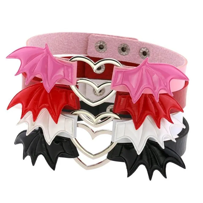 Chokers söta vingar läder choker halsband kvinnor goth hjärta chocker gotiska uttalande 2023 nya punk smycken collier femme droppe delive dhwoq