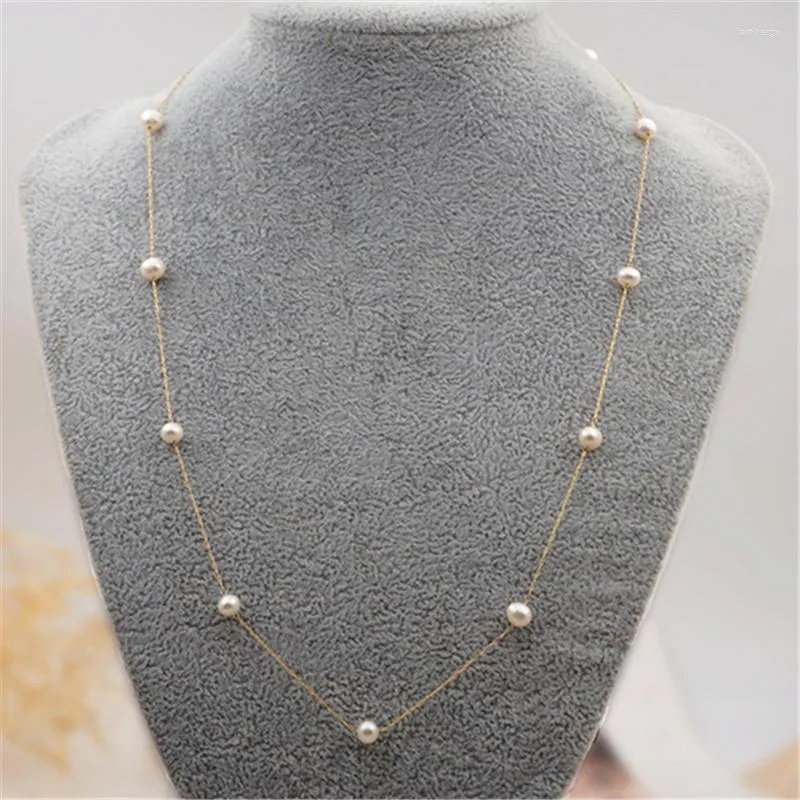 Chains Simple Natural Freshwater Pearls Long Chain Sweater Necklace Lady Clavicle Collar Women Jewelry Party Prom Necklaces