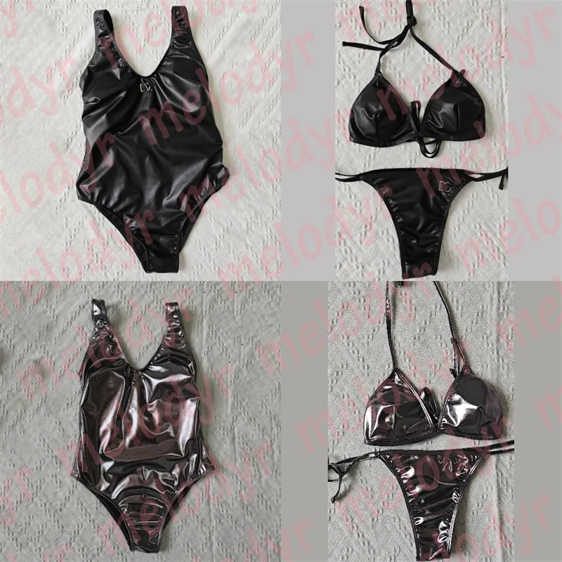 Été femmes Bikini ensemble mode cuir une pièce maillots de bain métal lettre maillot de bain