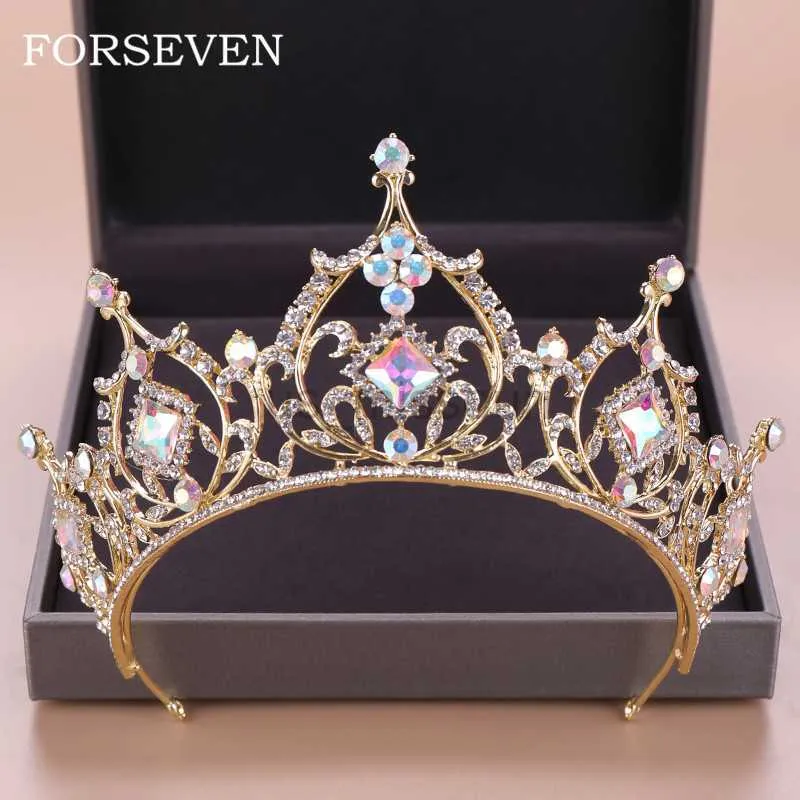 Other Fashion Accessories Baroque Crystal Tiara Crown Bride Hair Accessories Colorful Crystal Crown Brides Tiaras Wedding Headpiece Princess Queen Di J230525