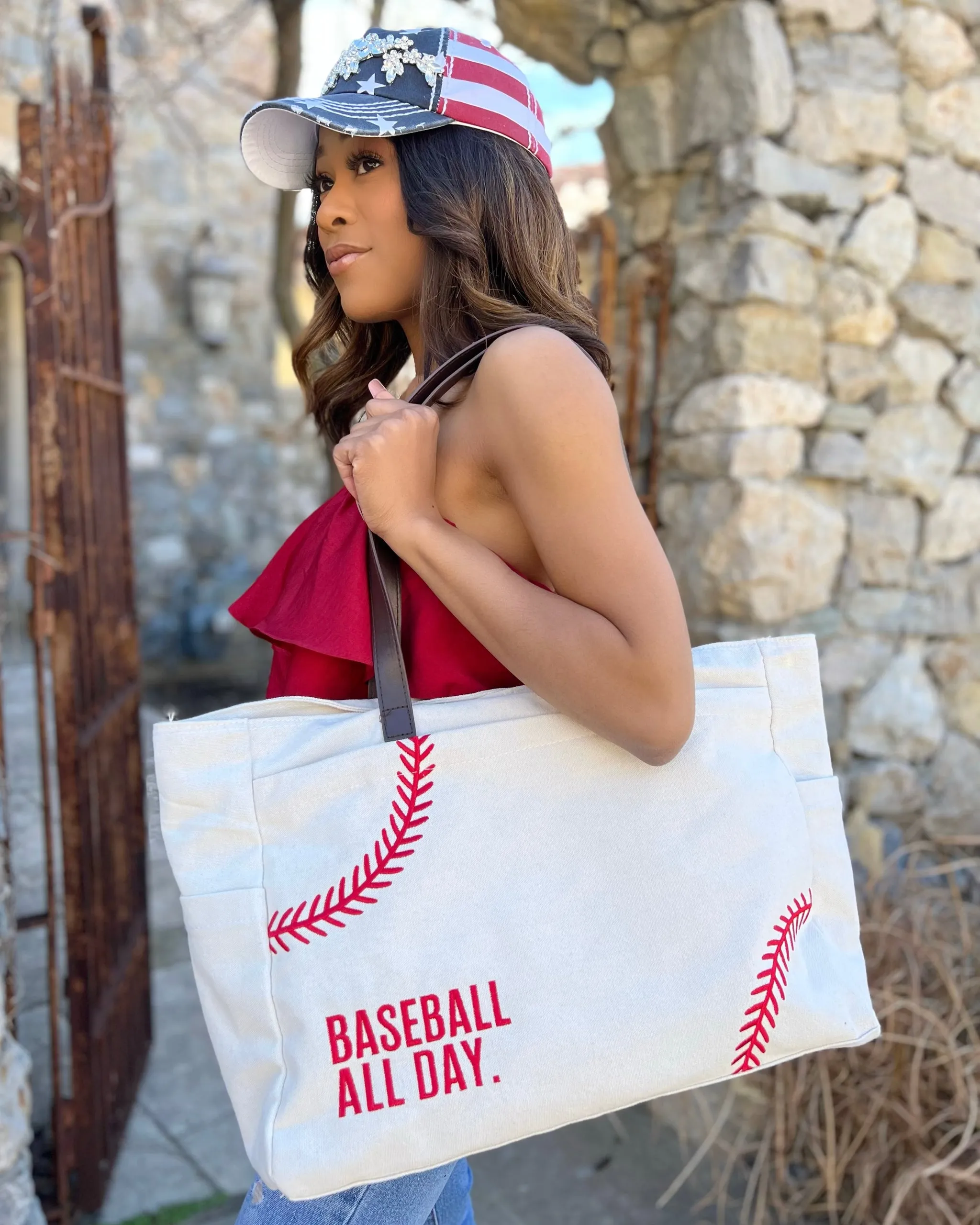 Classic Side Pockets Baseball Bag Large Capacity White Baseball