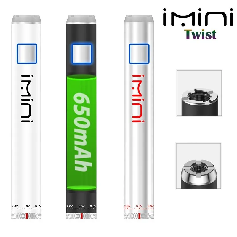 2024 Imini Batterie 650mAh Préchauffer en gros I Vape Batteries 14mm ARI Vape Pen Épais Huile Stylo 510 Fil Batterie e zigarette Vape cartouche ego CE4 CE3 MT3 atomiseur