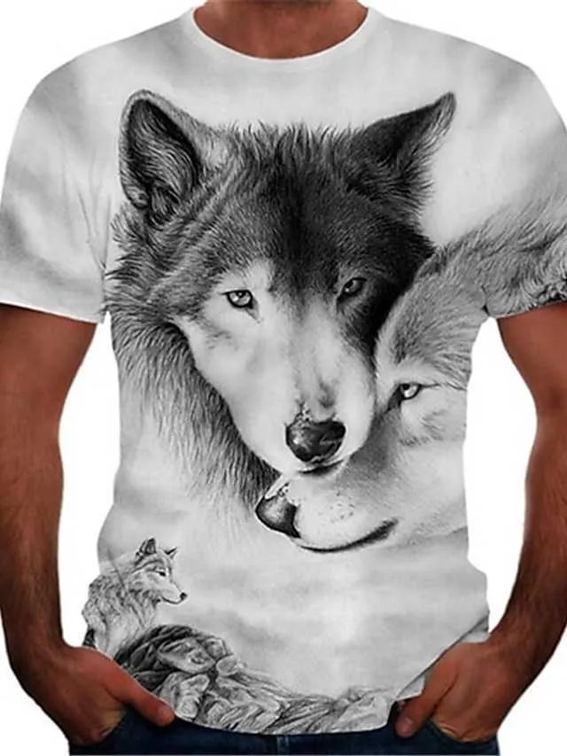 Save Big on Bulk Mens Clothes Wolf Printed Animal Print Shirt: Men's 3D  Wolf Graphic Tee, Crew Neck Short Sleeve T Shirt In Blue Gray White Black, 