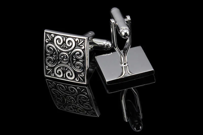 Cuff Links Luxury square retro pattern shirt Men's brand cufflinks High quality silver abotoadura jewelry G220525