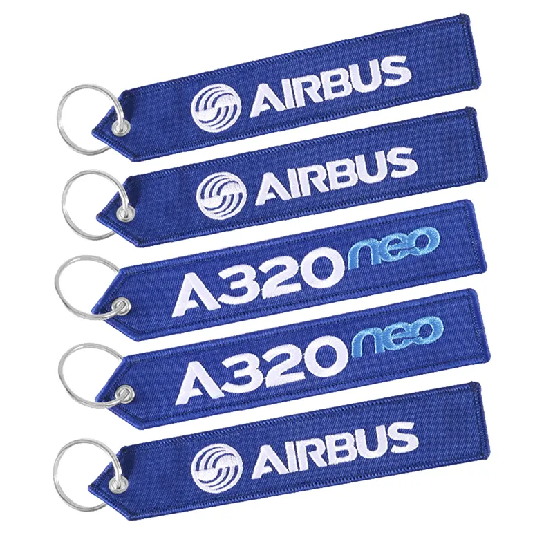1 st Airbus Keychain Telefoonbanden Borduurwerk A320 Aviation sleutelringketen voor luchtvaartgiftband Lanyard voor tas ritssluiting