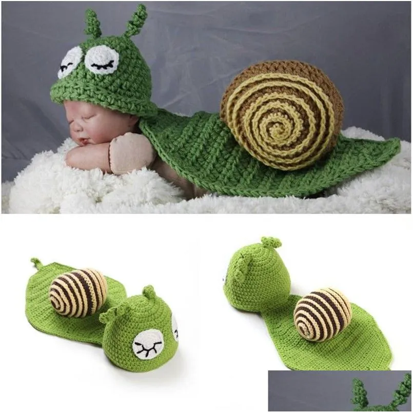 CAPS HATS Född P Ography Props Snail Hand virkning Knit Baby Beanie Infant Hatt med Cape Drop Delivery Kids Moderskapstillbehör DHGXV