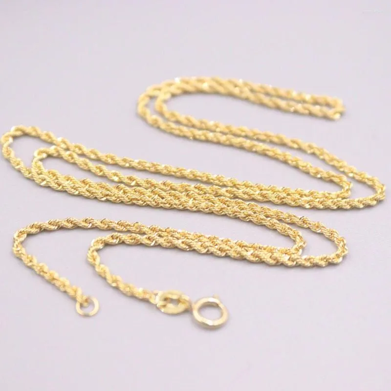 Chains Au750 Real 18K Yellow Gold Chain Neckalce For Women Female 1.6mmW Hollow Rope Choker Necklace 50cm Length