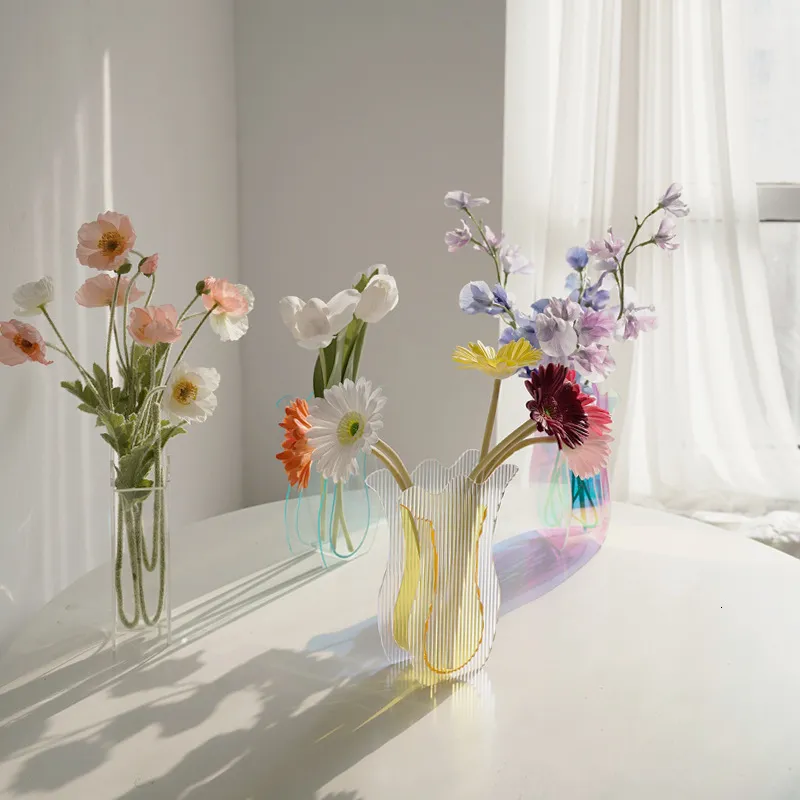 Vaser Cutelife Ins Nordic Small Plastic Transparent Flower Vase Decoration Home Office Plant Vase Living Room Hydroponic Wedding Vase 230525