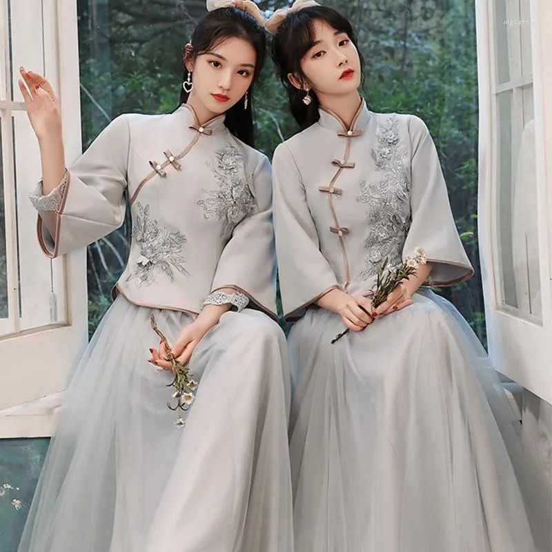Embroidered Flower Chinese Qipao Dress For Women Ethnic Skirts For Wedding Vintage Grey Big Size Perfect For Weddings And Parties From Xiguanchu 47.93 DHgate.Com