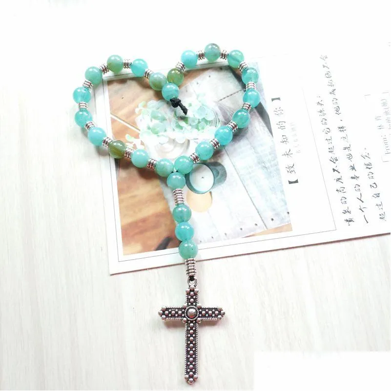 Beaded Car Pendant Blue Acrylic Beads Strand Cross Armband Religious smycken Drop Leverans Armband DHJ7X