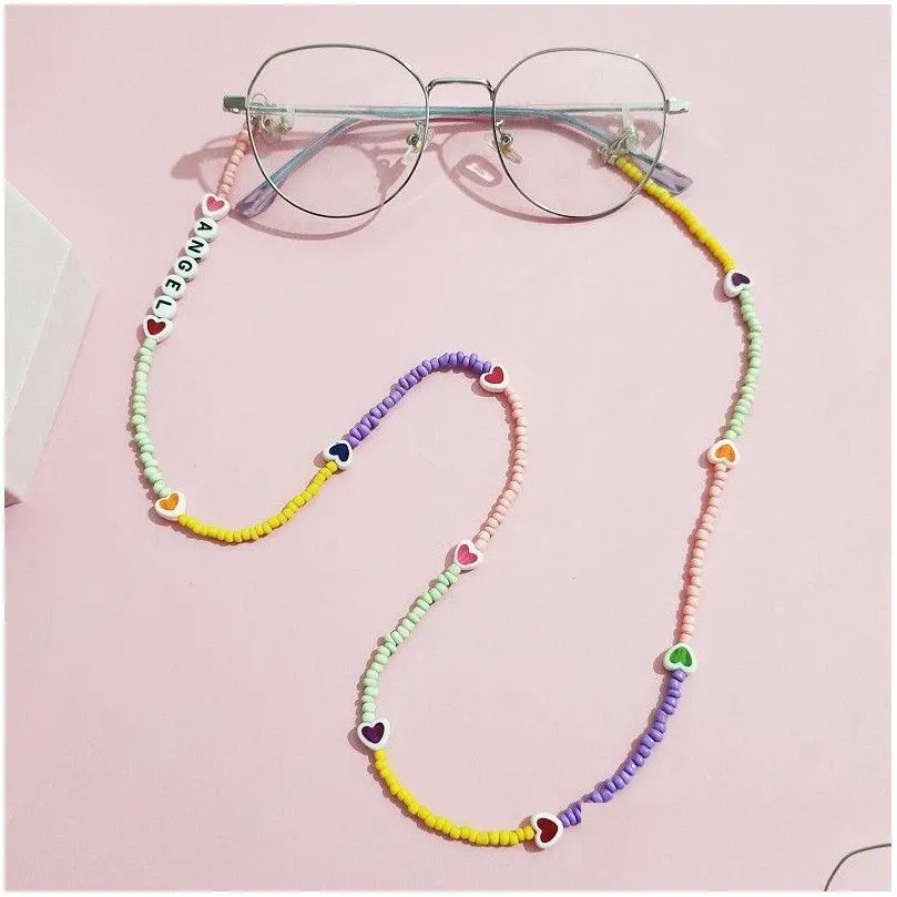 Eyeglasses Chains Bohemian Rainbow Gradient Color Glasses Chain For Women Love Alphabet Beads Lanyard Necklace Straps Fashione Jewel Dhhun