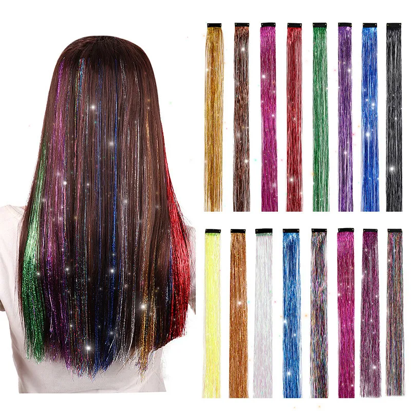 Haar-Lametta, regenbogenfarbene Strähnen, Mädchen-Kopfbedeckung, glitzernde glitzernde Haarsträhnen, Dekoration, Haar-Lametta-Set, Haar-Accessoires für Frauen und Mädchen