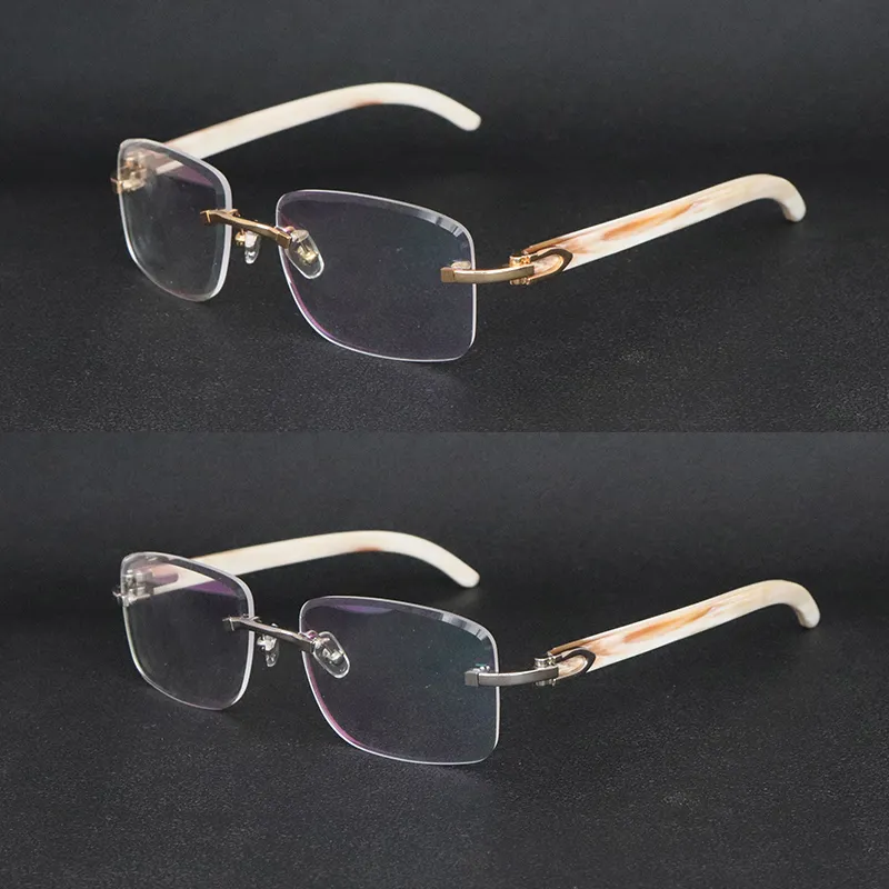 2024 Designer Eyewear Vintage Black Marbled Buffalo Horn Wood Rimless Glasses with Gold Silver Metal Legs Unisex Travel Tour