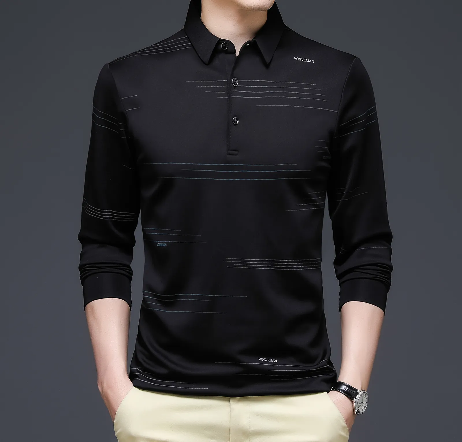 Męskie polo biznesowe Business Casual Long Rleeve koszulki Polo Men Projektant mody Luksusowe koszule polo Mężczyźni Slim Black Blue Clothing Men Top 230524