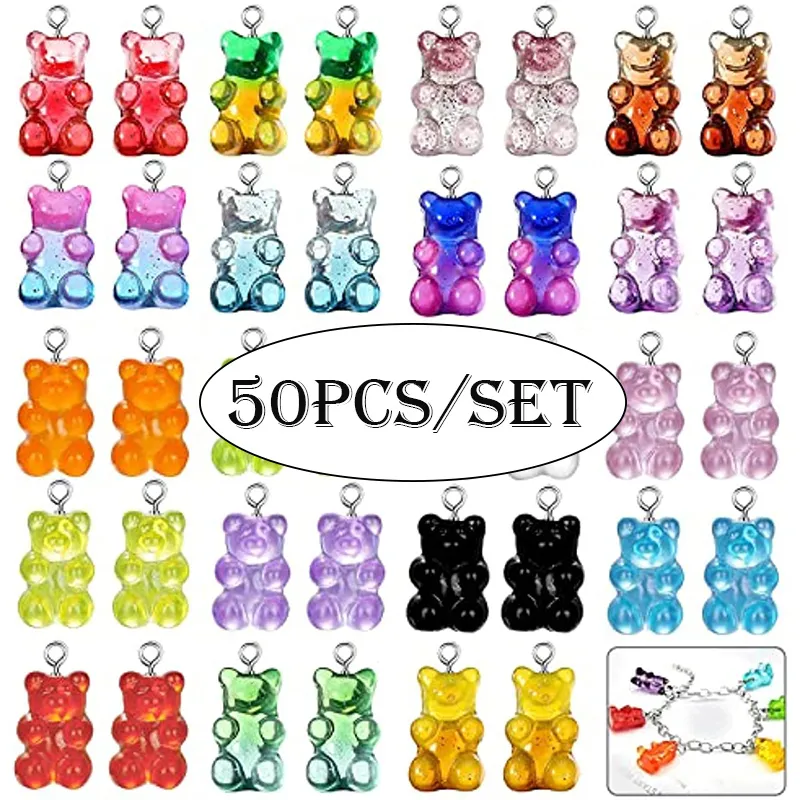 50Pcs Mode Niedlichen Harz Gummibärchen Bunte Bär Anhänger Charms für Frau Mädchen Cartoon Schmuck, Die Entdeckungen DIY Handmake spielzeug