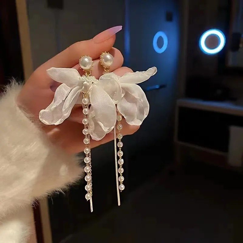 Brincos de borla de pérola de renda de verão feminino Moda de jóias simples femininas