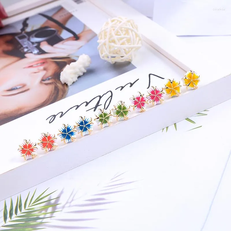Brincos de garanhão Kissme exclusivo Cinco cores Flor de esmalte para mulheres Presentes Gold colorido Brincho