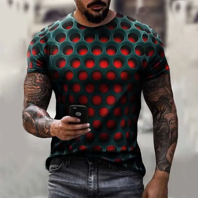 Heren T-shirt T-shirt Optische illusie Crew Nek Ronde Hals Green Paars licht Groen Rosy Pink Dark Paarse 3D PRINT PLUS MAANS Casual Daily Short Sleeve kleding Kleding Vint