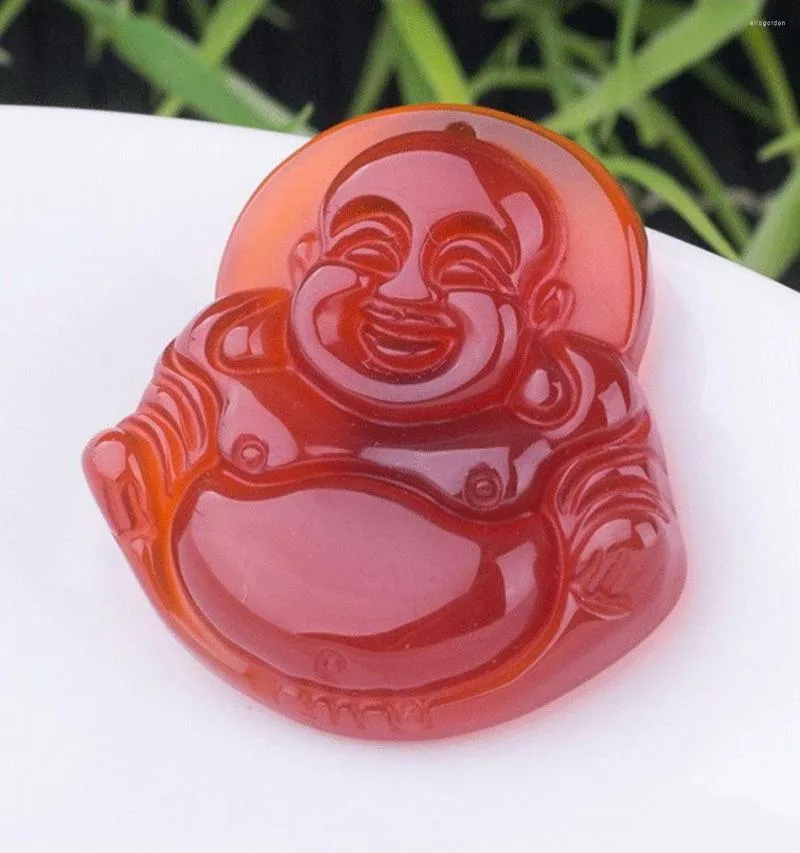 Charms all'ingrosso scolpito arte gioielli in giada rossa naturale Buddha che ride