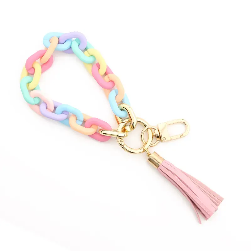 Acrylic Link Keychain Chainlink Wristlet Key Chain Bracelets Bangle Key Ring Link with Tassel New Trendy Gift for Her FY3452 ss0331