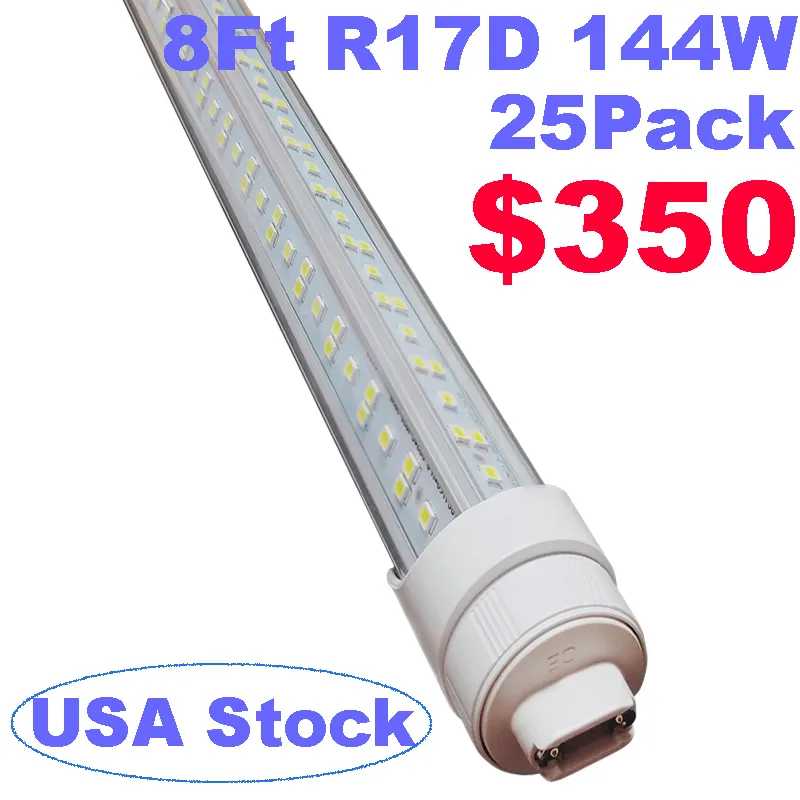 Bulbo LED de 8 pés de 8 pés Light R17D V Formado, bulbos de 8 pés 6000k 144W 18000LM, 8FOOT ShopLlight, T8/T10/T12 LEVA LEITO SUPLUIÇÃO DO TUBO DE LUZ