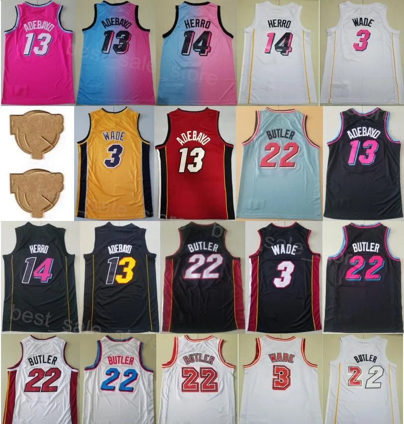 Jimmy Butler 22 gestikte basketballirtes 2023 Finale Bam Adebayo 13 Tyler Herro 14 Team Shirt Wear All gestikte rood zwart wit blauw geel roze voor sportventilatoren High