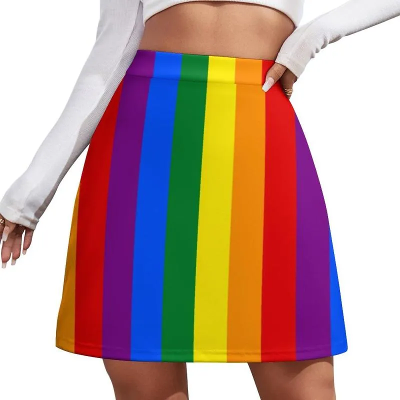 Rokken LGBT Regenboog Rok Vrouwelijke Gay Pride Vlag Print Leuke Mini Zomer Street Fashion Hoge taille Oversized Casual A-lijn