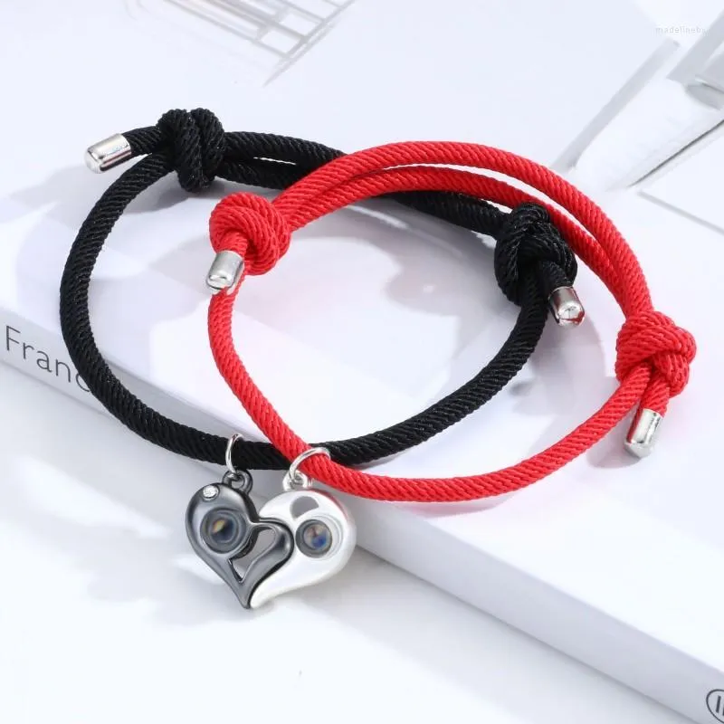 Link Bracciali 2 Pezzi Miss You Lettera Magnetico Cuore Bracciale Coppia Braccialetto Magnete Attrarre Ciondolo Per Donna Uomo Lady Regalo di San Valentino