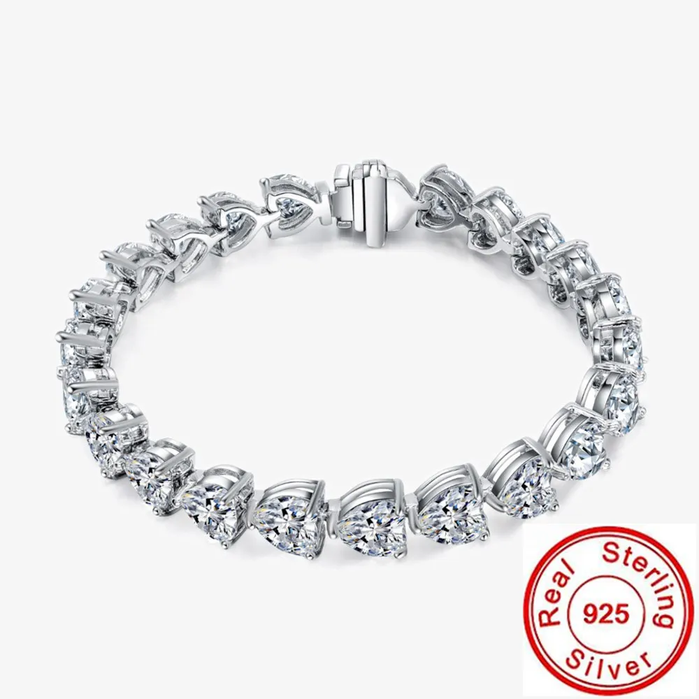 HEART 7MM Moissanite Diamond Bracelet 100 ٪ 925 Sterling Silver Party Bracelets Bangle for Women Bridal Charm Jewerly