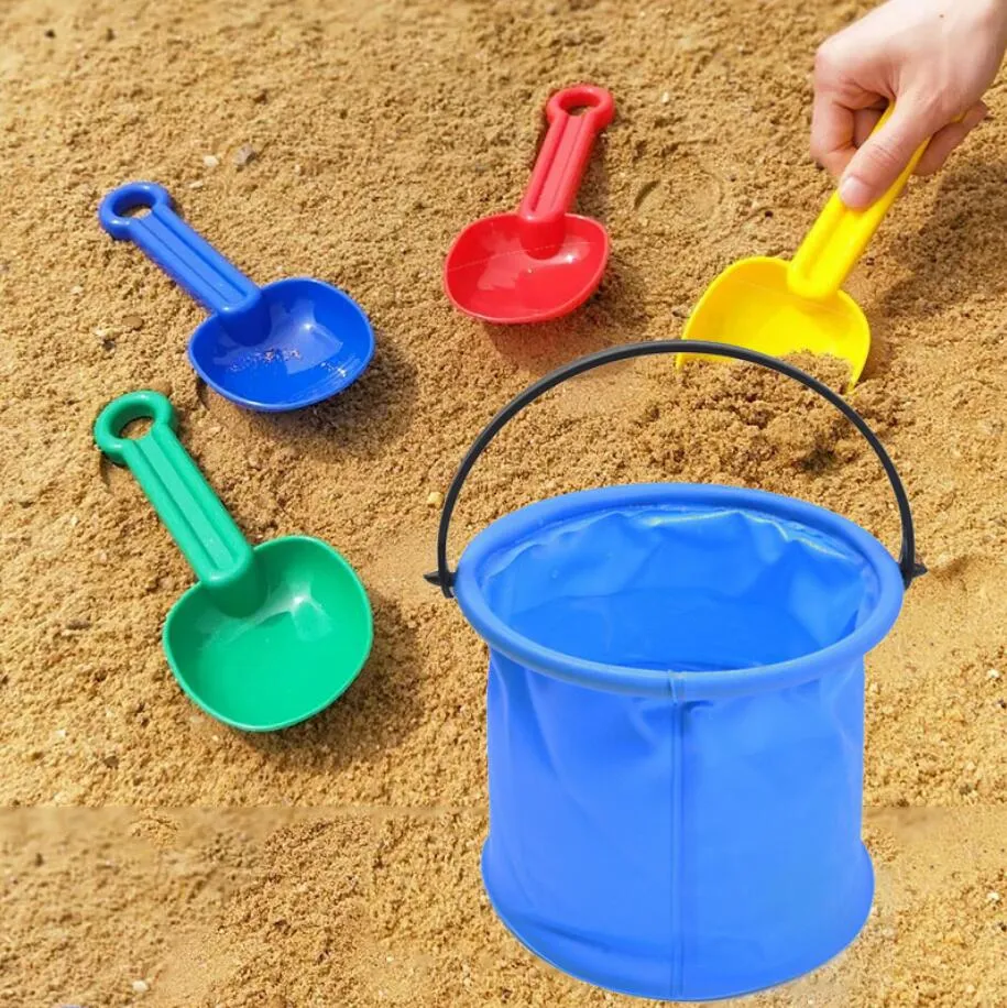 Collapsible Sand Bucket Portable Garden Tool Bucket Sand Beach Water Fight Activity Game Toy for Family Kids Easy Carry 6 Colors