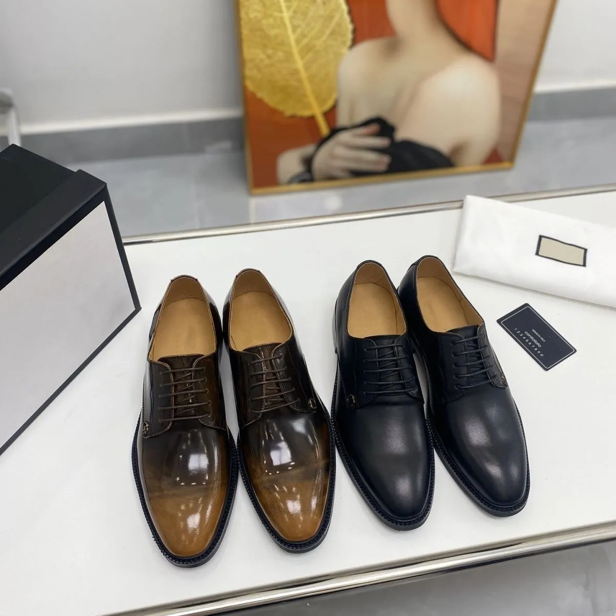 Luxurious Mens Oxford Shoes Black Brown Derby Design Genuine Cow