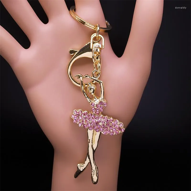 Keychains Ballet Dancer Keychain Pink Rhinestone Ballerina Nyckelkedjor souvenir presenter för kvinnor flickor smycken gåva llaveros kxh1334s01
