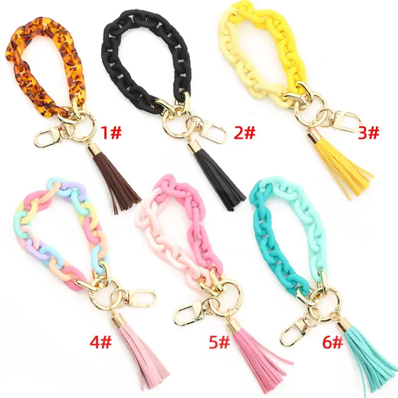 Acrylic Link Keychain Chainlink Wristlet Key Chain Bracelets Bangle Key Ring Link with Tassel New Trendy Gift for Her FY3452 ss0331