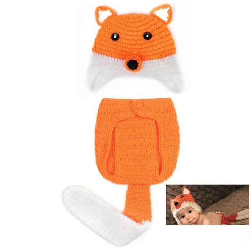 Casquettes Chapeaux Born P Ography Props Vêtements de bébé avec des queues Infant Pictures Costumes Crochet Outfits Animal O Accessoires Drop Delivery Dhisc