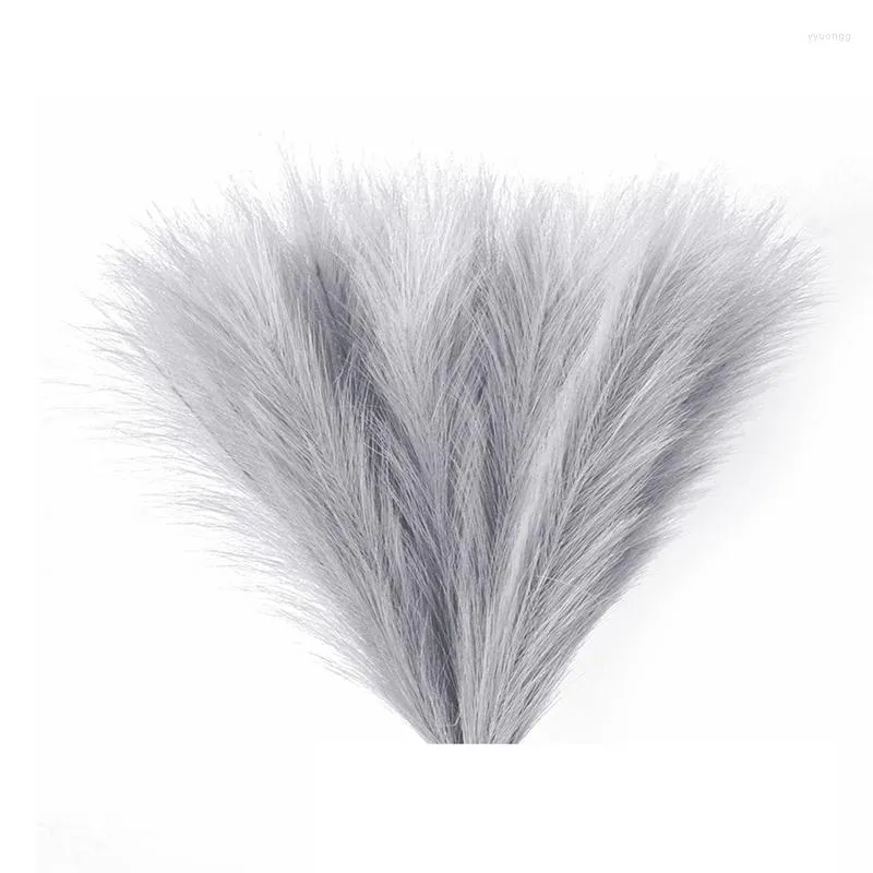 Flores decorativas 5PCS Artificial Pampas Grass Fluffy 5 Stem Arreglo de flores pomposas para Boho Home (Gris)