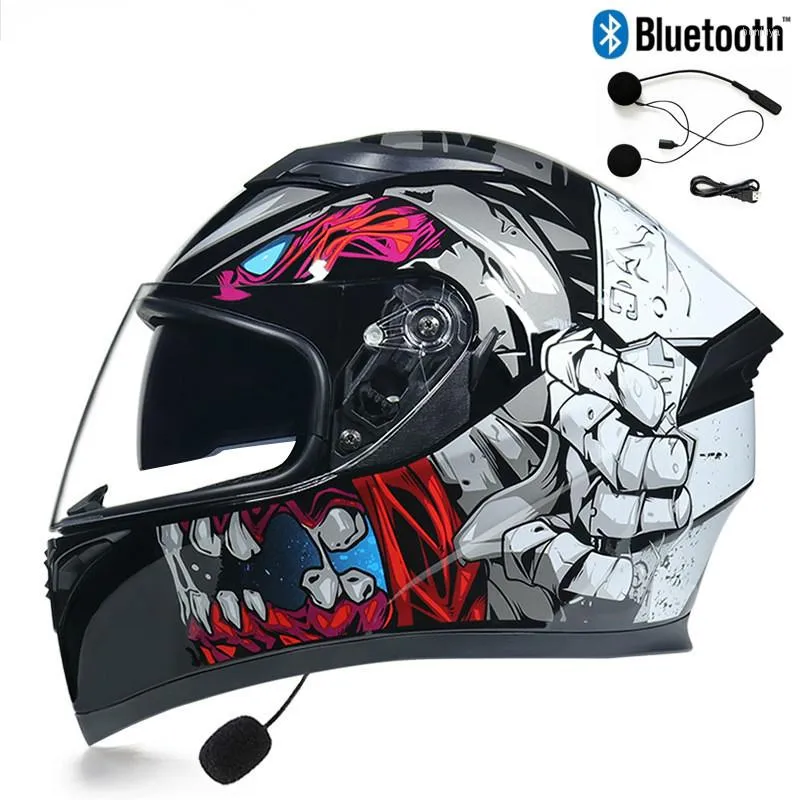 Motorcykelhjälmar 2023 Stylish Four Season Double Shield Helmet Dot ECE Godkänd Vänd Bluetooth Motorcykel Motorcyklar 15