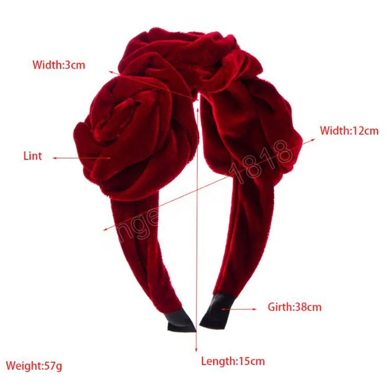 Fashion Headband Wide Side Big Rose Flower Hairband Solid Color Turban Adult Top Quality Headwear Hair Accessories