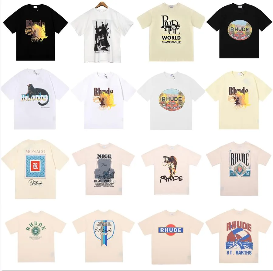Rhude Erkek Tişörtleri Kadın Erkek Gömlekler İçin Tasarımcı Baskı Mektubu Gevşek Yüksek Sokak Moda Top Tee Asya Boyut