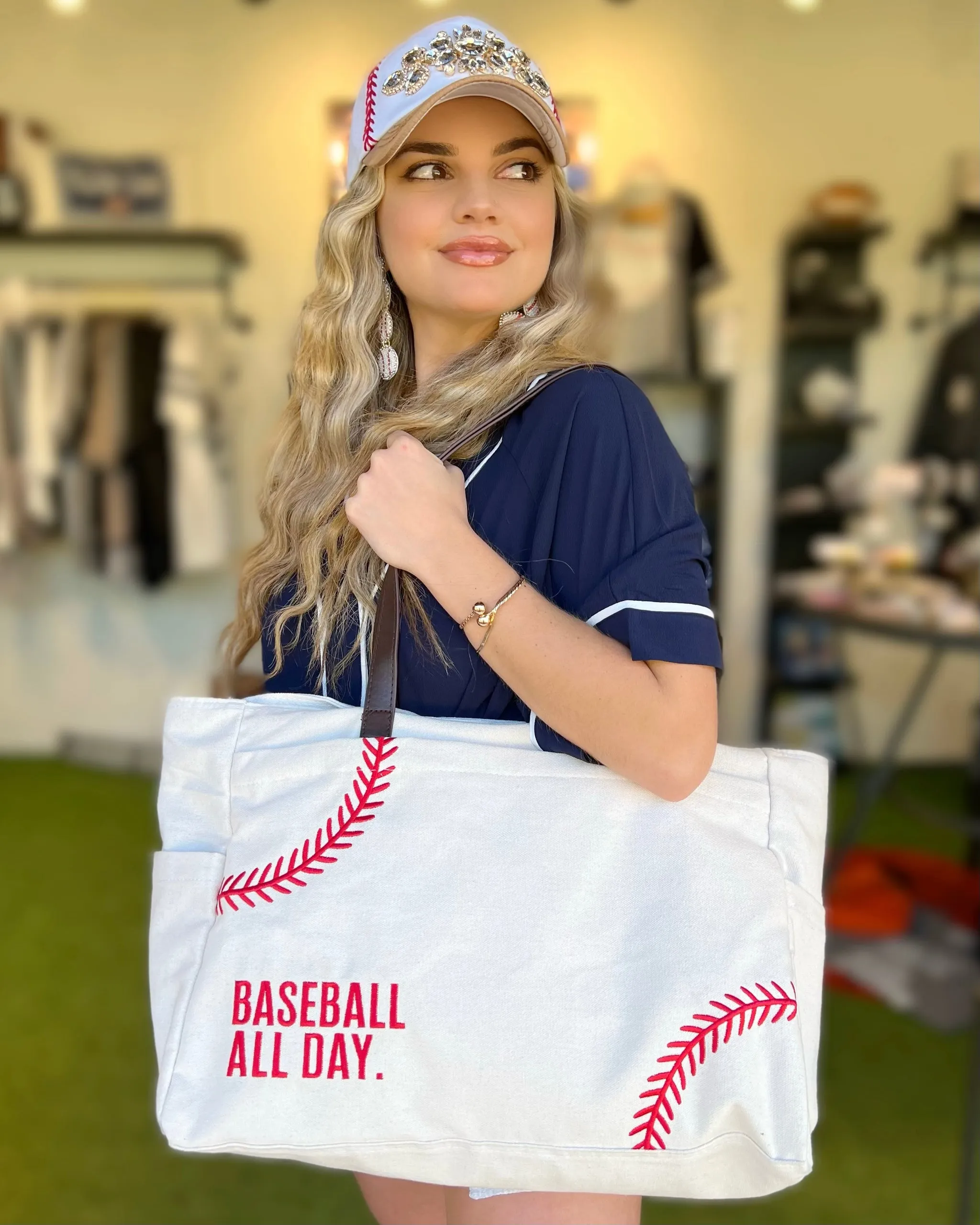 Classic Side Pockets Baseball Bag Large Capacity White Baseball