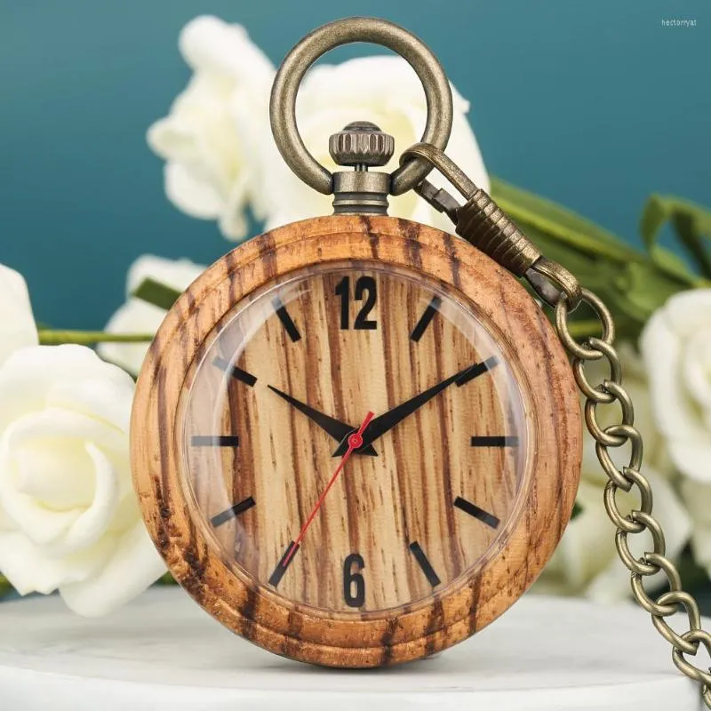 포켓 시계 클래식 번호 다이얼 Zebrawood Quartz 여성을위한 시계 레트로 캡리스 시계 펜던트 남성 선물 Orologio da Taschino