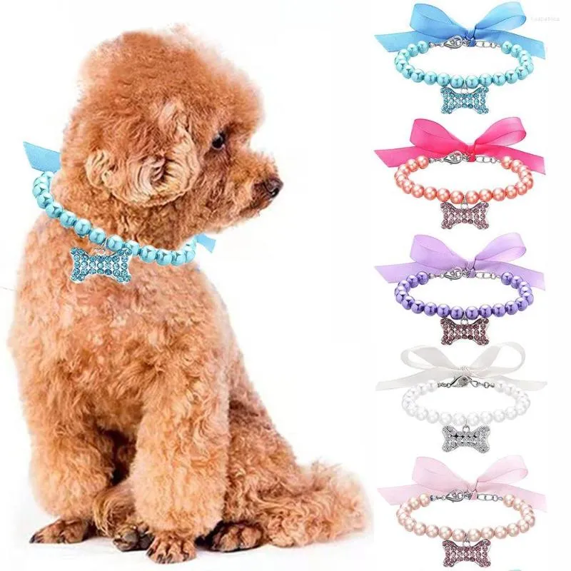 Colliers pour chiens accessoires de chat réglables petit animal de compagnie diamant chaton cravate collier de perles pendentif en os