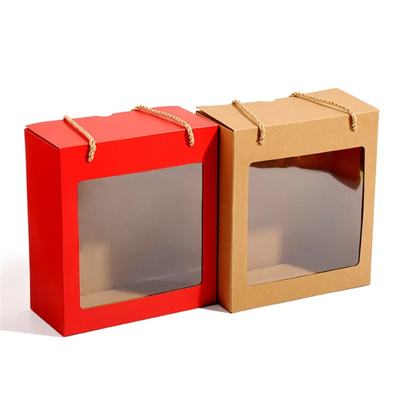 50шт/лот красный крафт бумажная коробка рождественская подарка Подарочная упаковка Подарочная коробка окна конфеты/пирог для детского душа свадьба