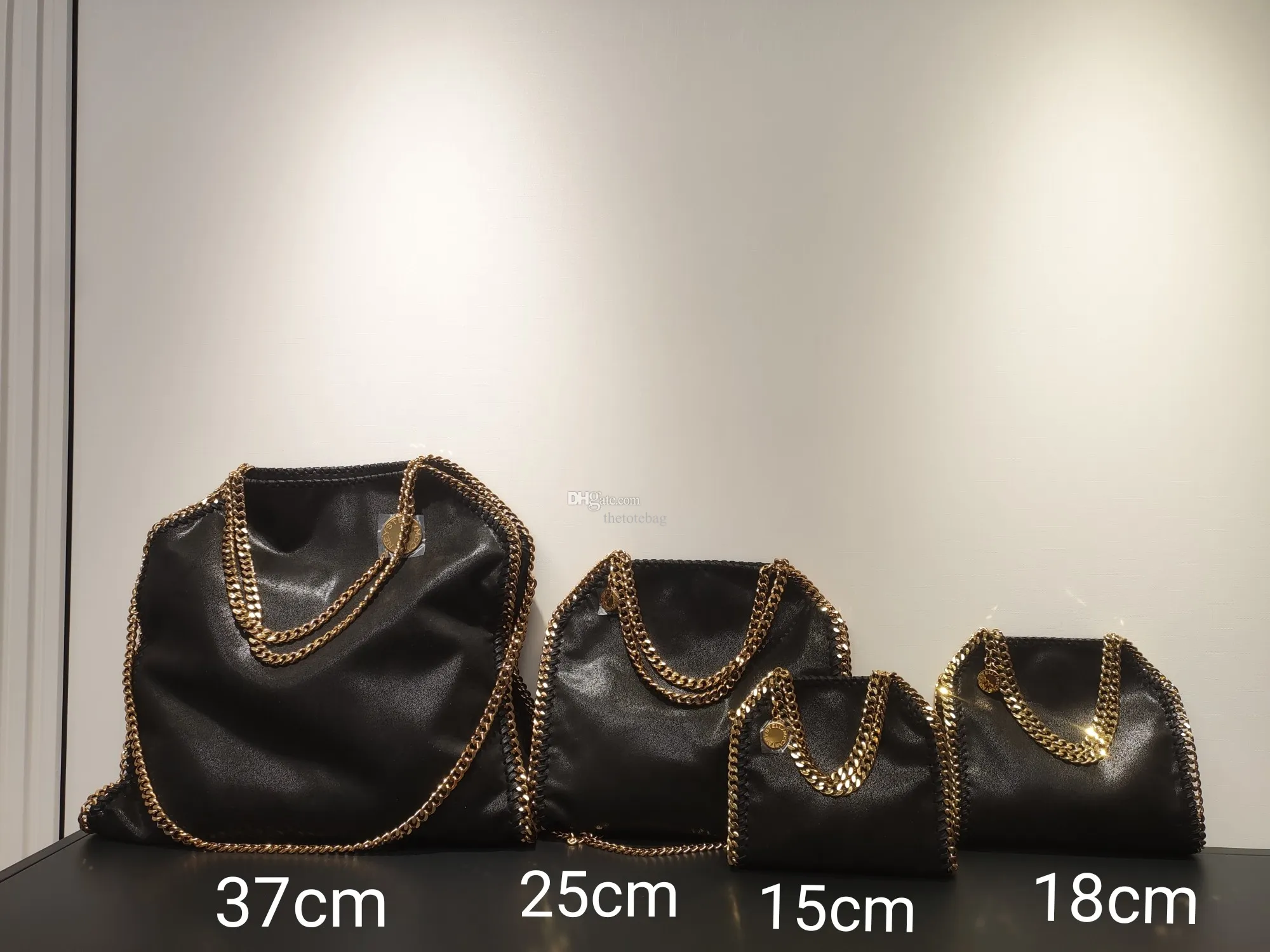 Stella McCartney Tote Falabella أزياء كبيرة جديدة للنساء الأسود سلسلة الأكياس التسوق رسول الجلود المصغرة حقائب اليد الفاخرة مصممة كروسوديه 23