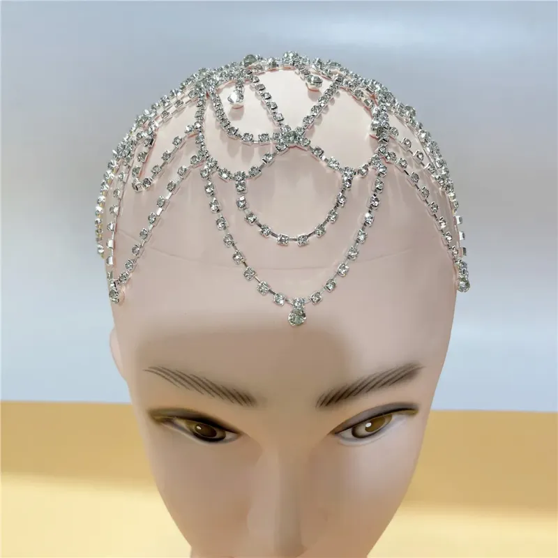 Multi-Layer Water Drop Zircon pannhår Hoop Hair Chain Rhinestone Headwear Zircon Hair Band Evening Party Show Headwear Accessories