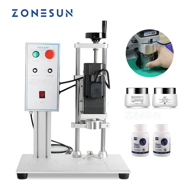 Máquina de tampar ZONESUN elétrica semi-automática para loção para as mãos em frasco de gel com tampa flip top e aparafusadora seladora