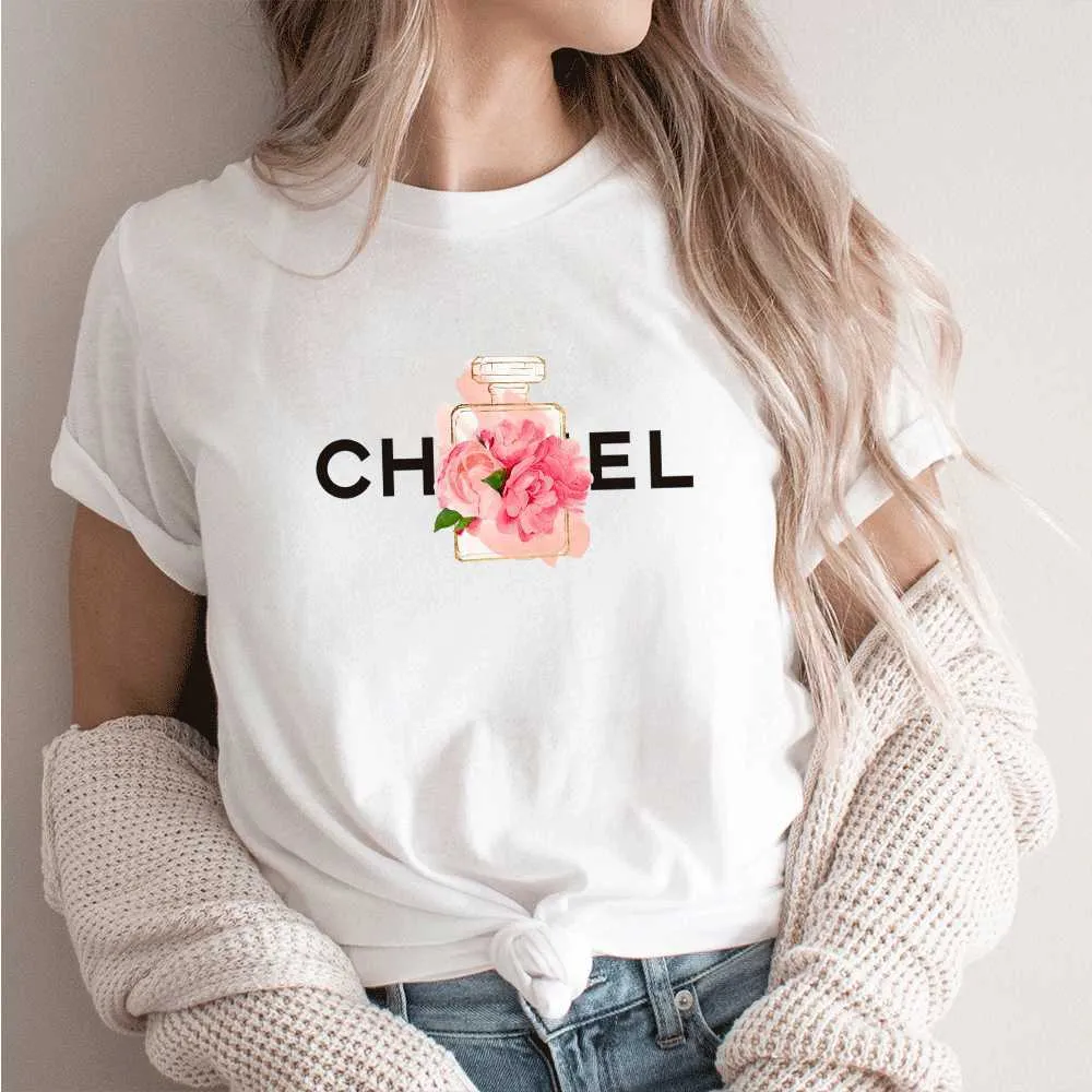  Chanel. Para Womens Impreso manga corta Tops T Camisas